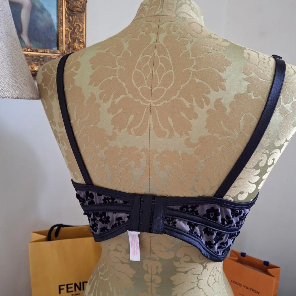 Victorias Secret PINK Gray Purple Black Floral Velvet Bralette Large WhimsyGoth
